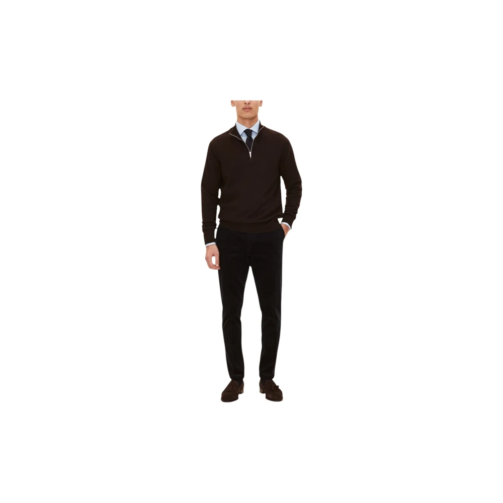 Oscar Jacobson Bruine Wol-Kasjmier Half Zip Trui Brown Heren