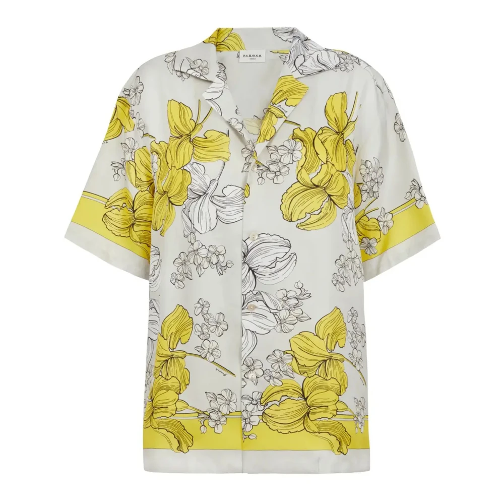 P.a.r.o.s.h. Grijze Zijden Unisex Shirt Gele Bloemen Multicolor Dames