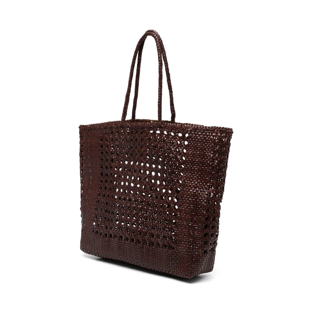 Dragon Diffusion Leren Tote Tas met Gevlochten Ontwerp Brown Dames