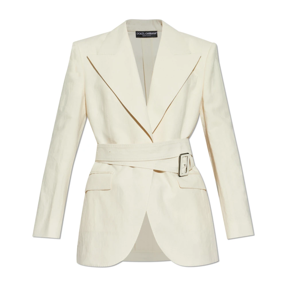 Dolce & Gabbana Vrouw Geel Jassen Dames, S, Katoen, Blazer Met Decoratieve Riem