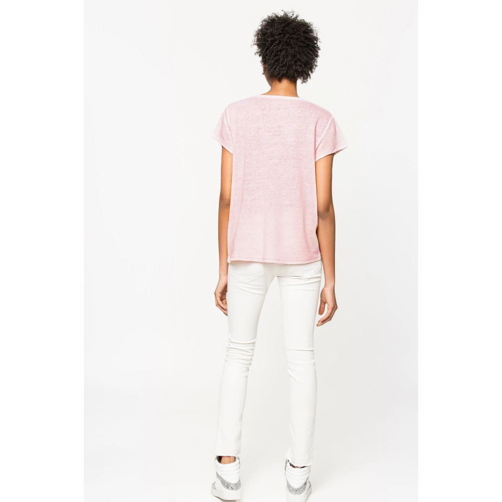 Zadig & Voltaire Vlinder Grafische Linnen T-shirt Pink Dames