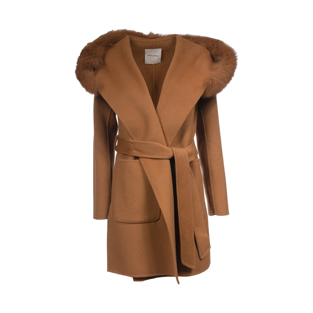 Ermanno Scervino Bontkraag Ceintuurjas met Logo Brown Dames