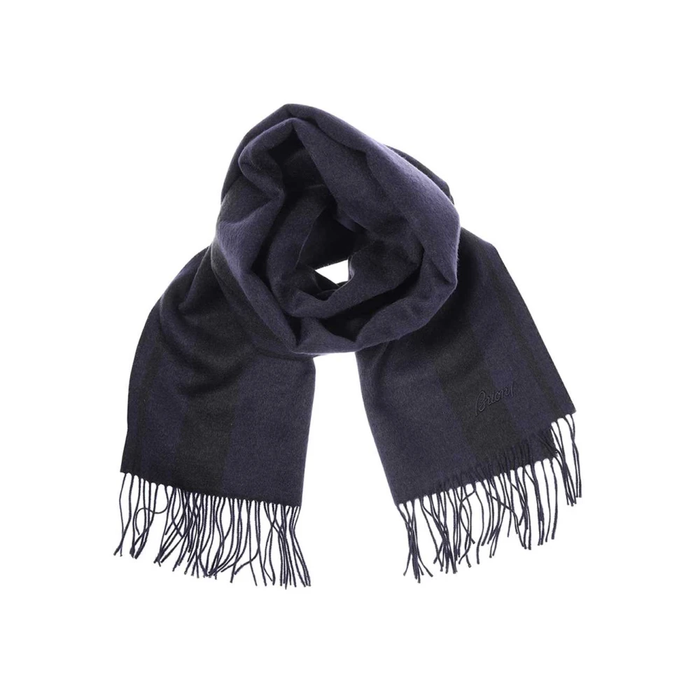 Brioni Zijden Sjaal Rafelige zoom Blue Heren