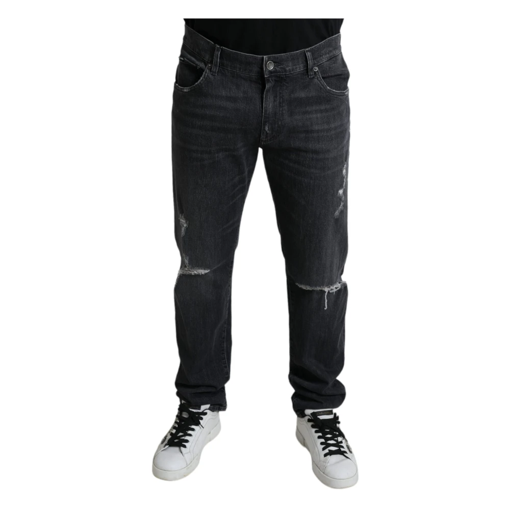 Dolce & Gabbana Men's Black Elegant Slim Fit Tattered Denim Jeans