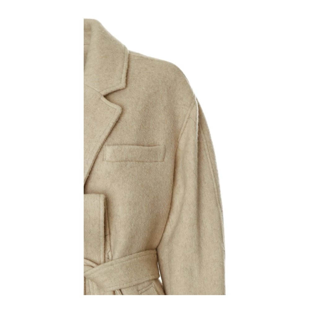 American vintage Lange Wollen Jas met Reverskraag Beige Dames