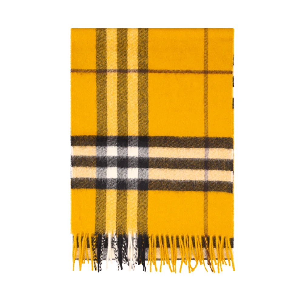 Burberry Unisex Yellow Checkered Cotton Scarf - Winter Scarves - One Size - Accessories