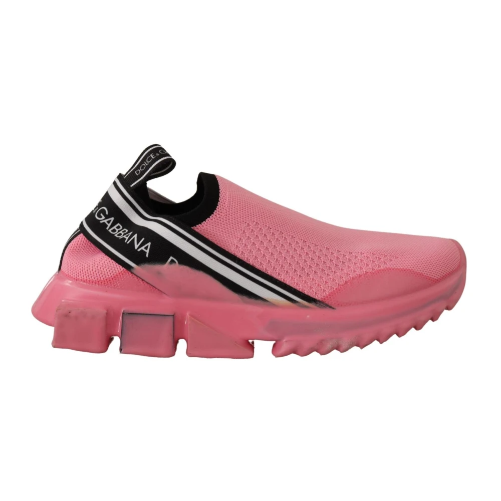 Dolce & Gabbana Women's Pink Gorgeous Slip On Sneakers With Elasticated Logo Tape