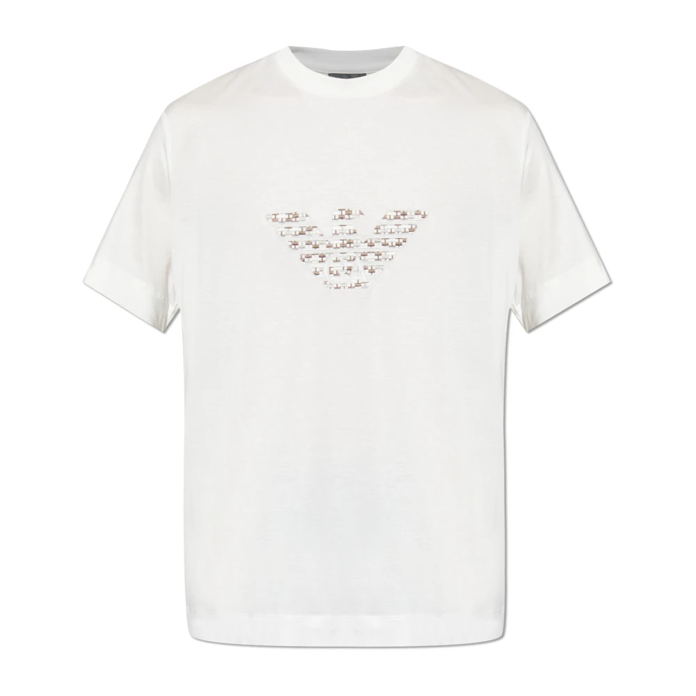 Emporio Armani Men's White T-Shirt With Embroidered Logo