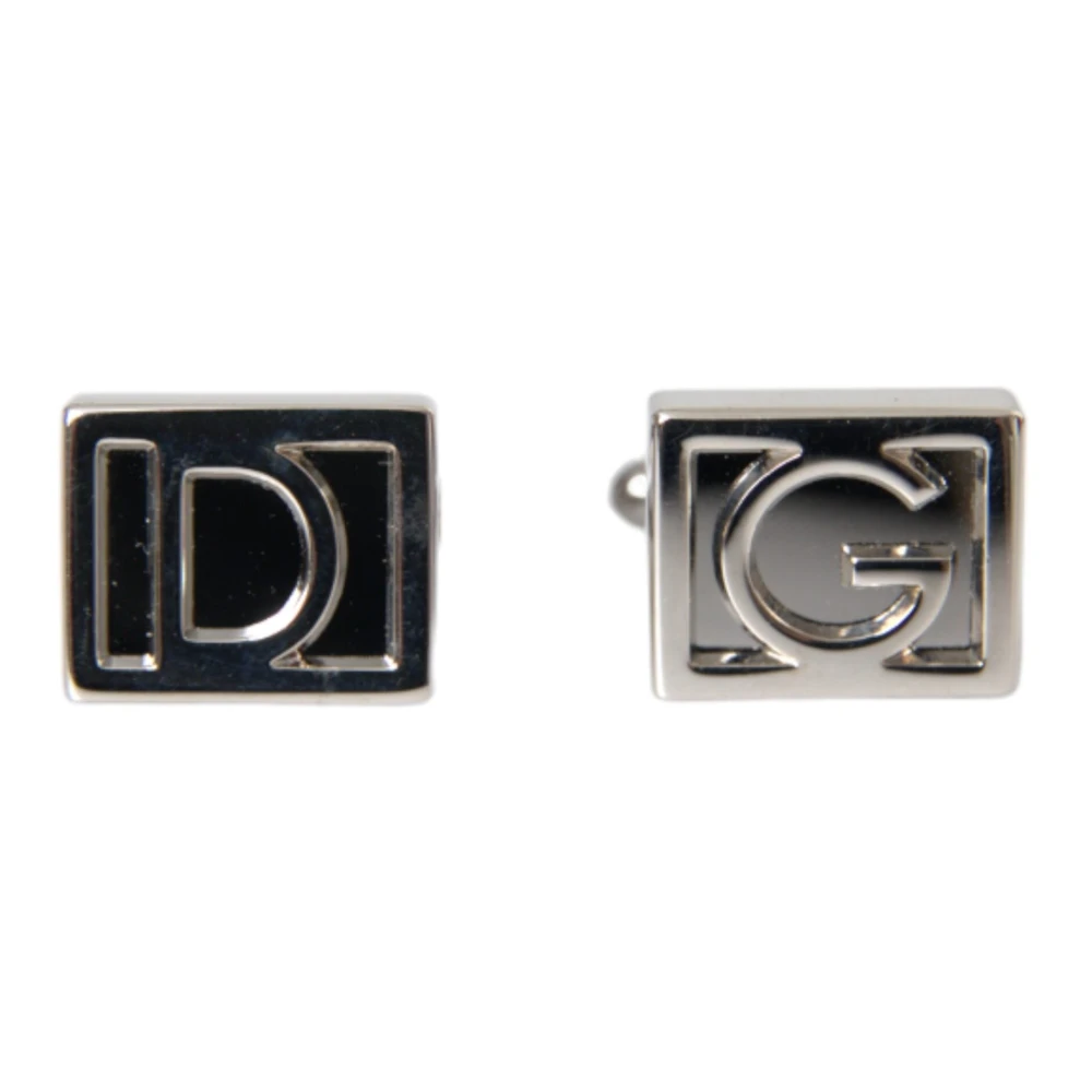 Dolce & Gabbana Zilveren Logo Manchetknopen Italiaans Gemaakt Gray Heren
