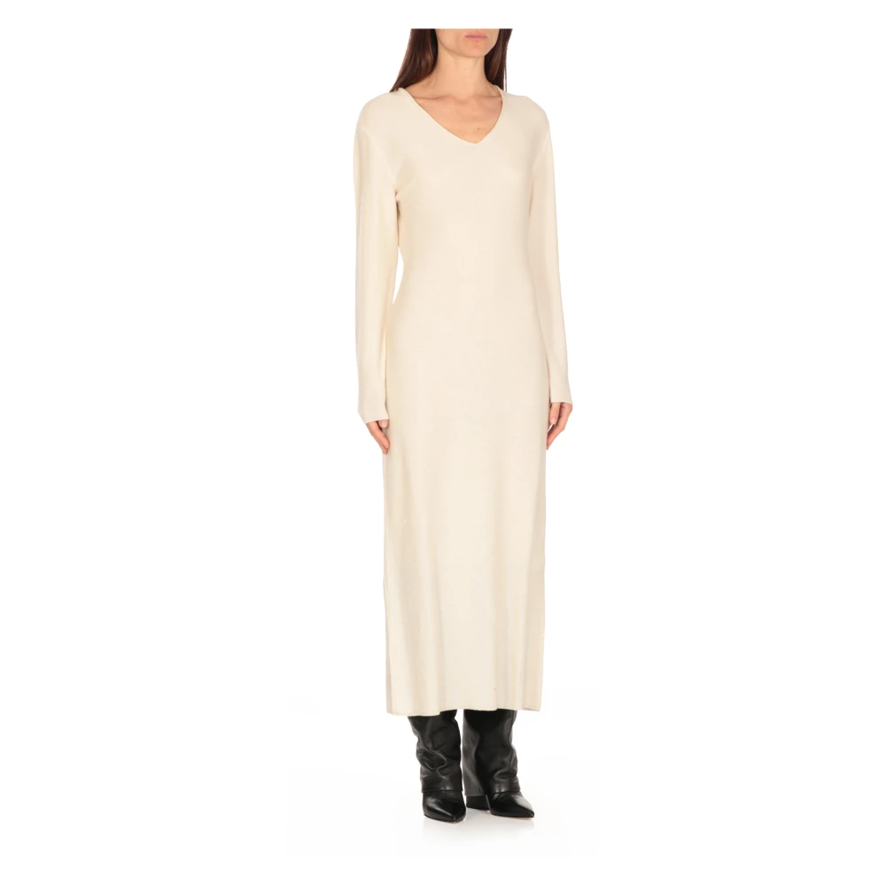 Antonelli Firenze Ivoor Kasjmier Jurk met Lurex Details Beige Dames