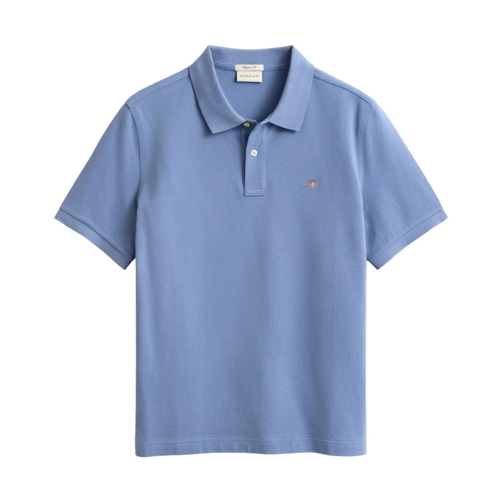 Gant Men's Blue Polo Shirts, M, Shield Piqué Polo