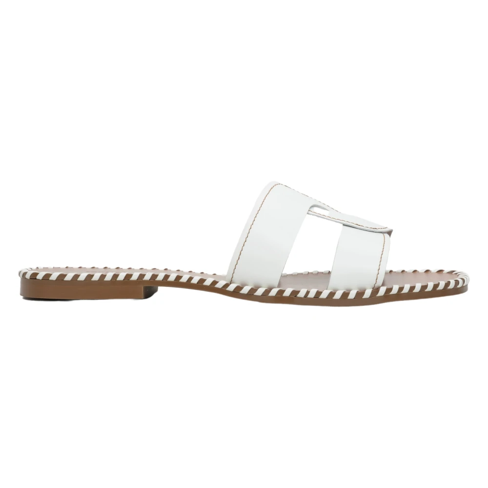 Estro White Sliders, Female, 4 Uk, Leather Slide Sandals