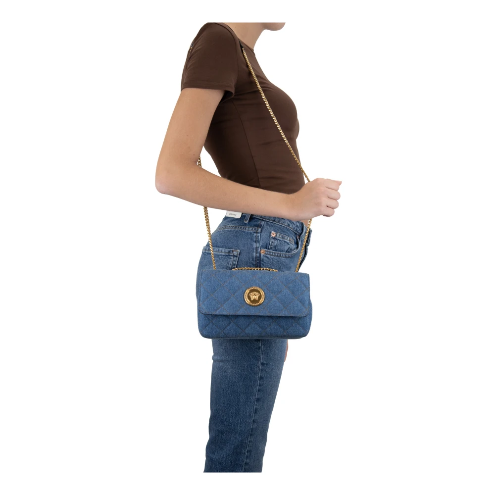 Versace Gewatteerde Dames Schoudertas Magnetische Sluiting Blue Dames