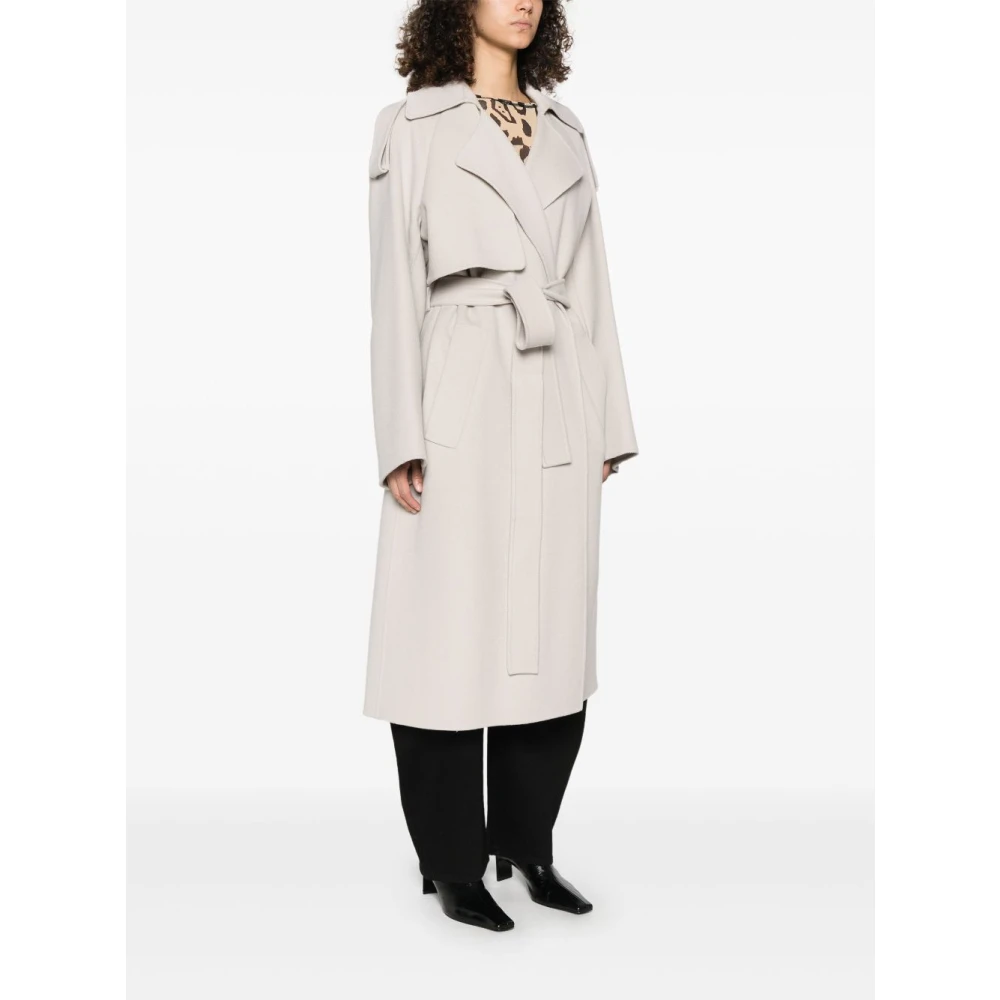 SPORTMAX Dove Grey Mantel met Riem en Zakken Gray Dames