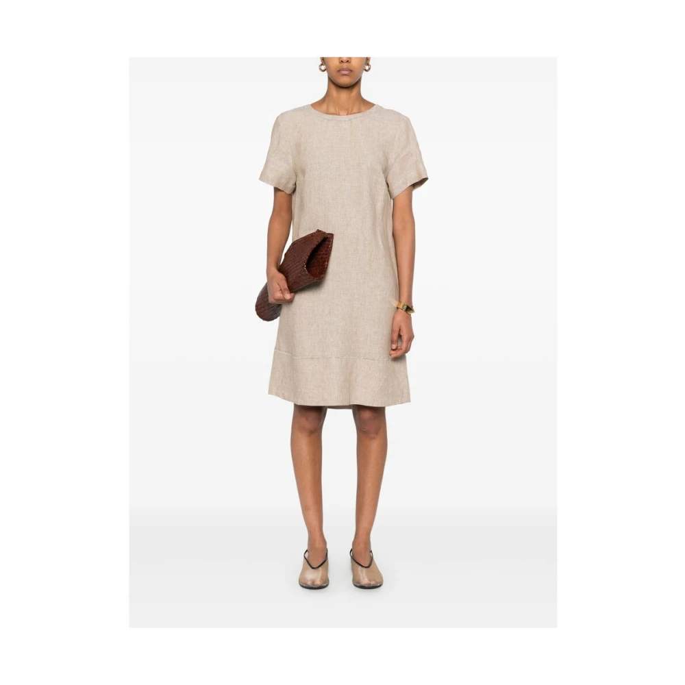 PESERICO Beige Jurk met Zakken en Ronde Hals Beige Dames