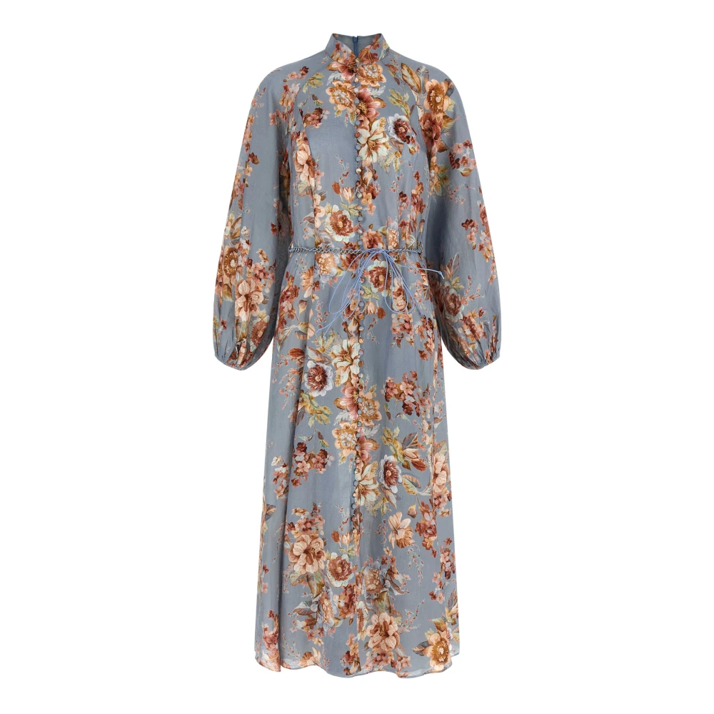 Zimmermann Women's Multicolor Midi Dresses, L, Awaken Long Linen Dress