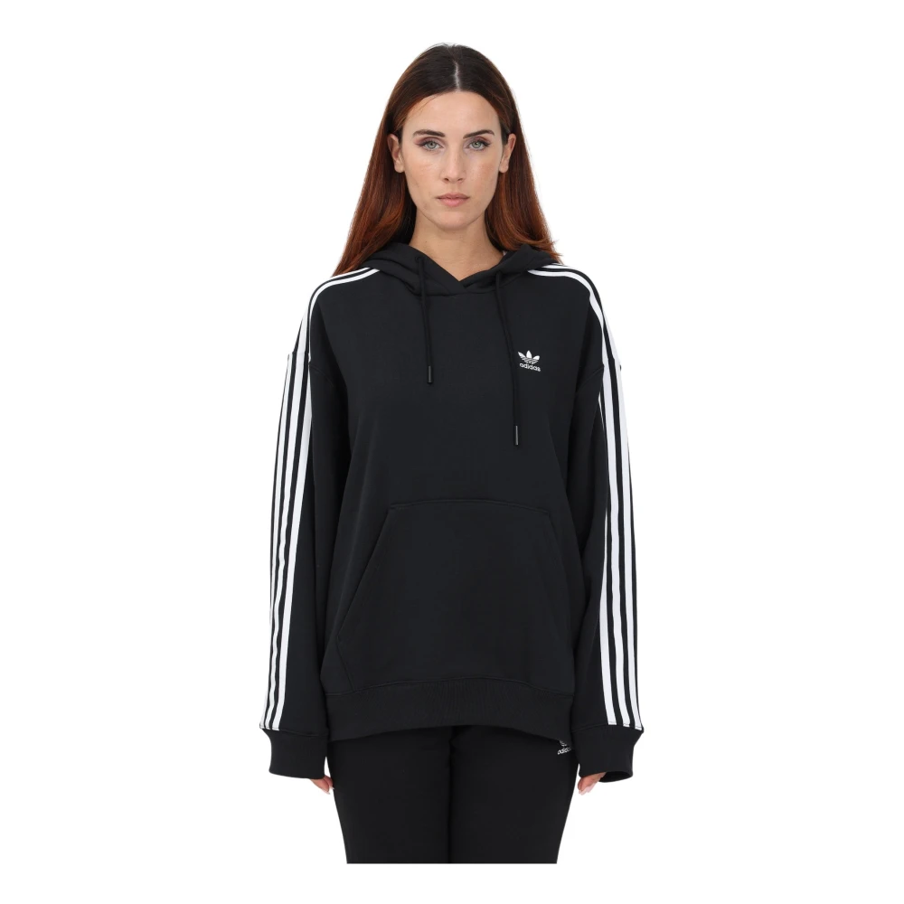 Adidas Originals Svart hoodie med 3 ränder, Oversized passform Black, Dam
