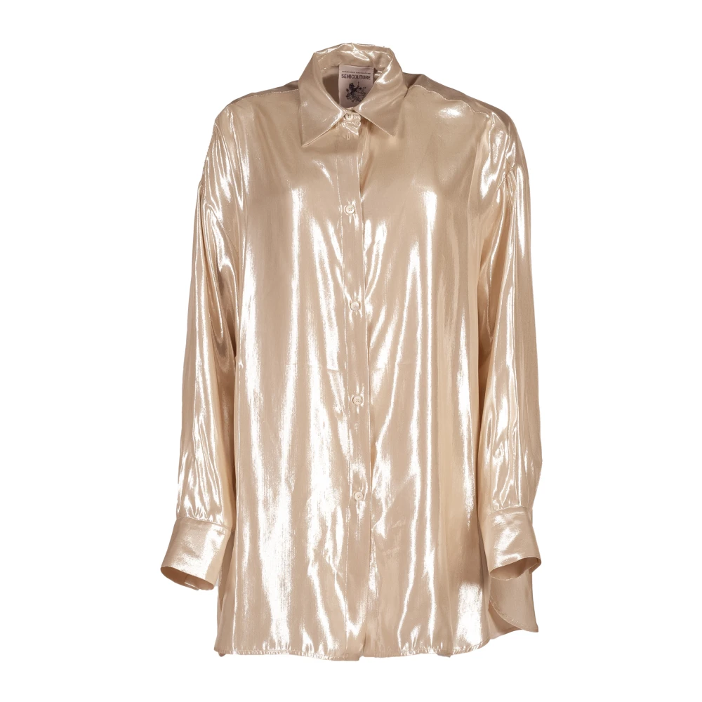 Semicouture Metallic Gouden Shirt met Geplooide Mouwen Brown Dames