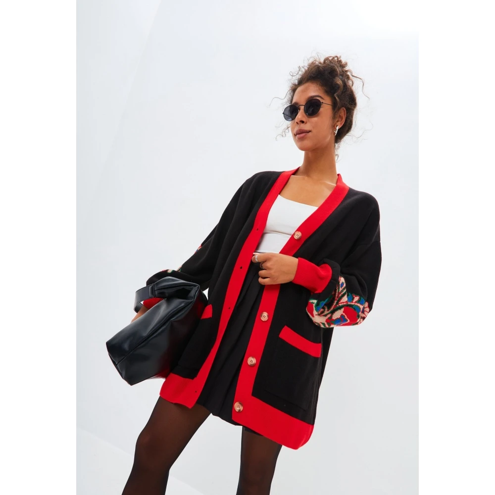 Cesare Gaspari Puffy Sleeve Cardigan Black Dames