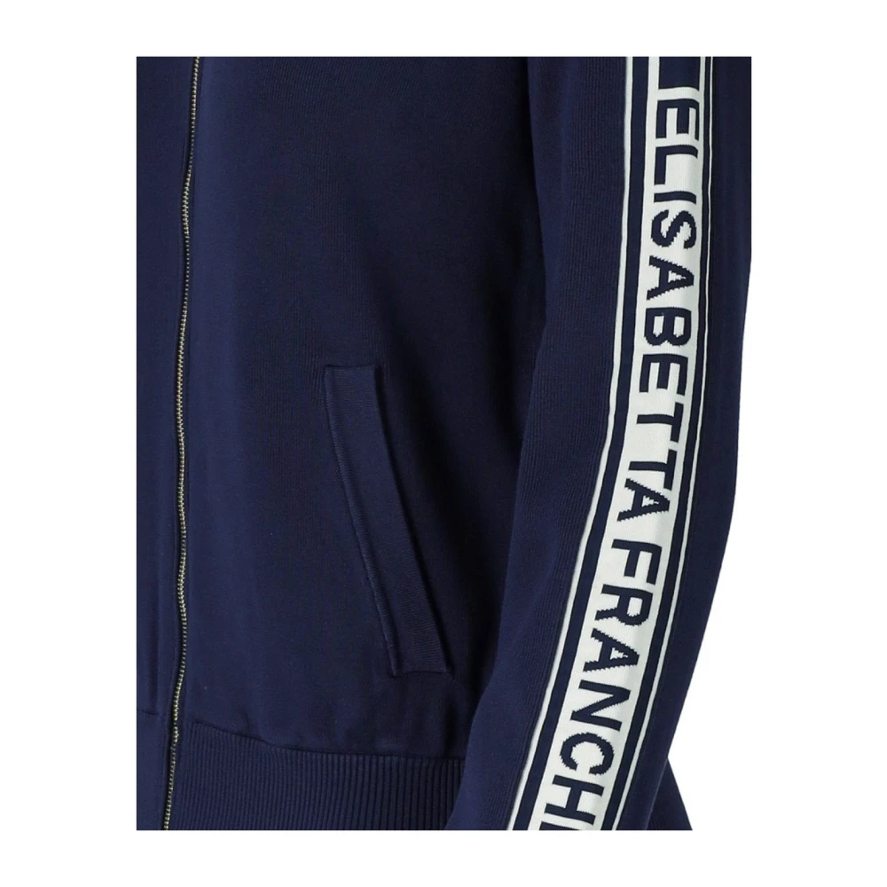 Elisabetta Franchi Blauw en Ivoor Cardigan met Logo Banden Blue Dames