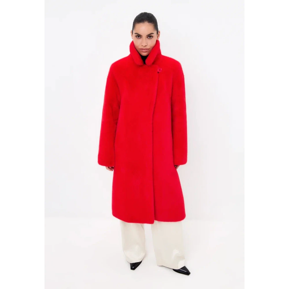 Cesare Gaspari Deluxe Lange Achterprint Jas Liefhebbers Rood Red Dames