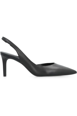 Spetsig Tå Läder Slingback Stiletto Pumps