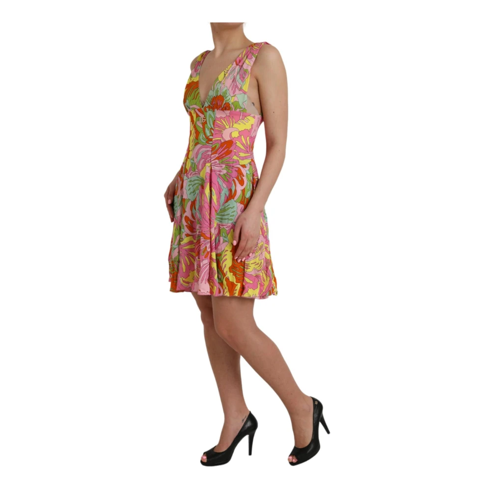 Dolce & Gabbana Multicolor Bloemen Zijden Mini Jurk Multicolor Dames