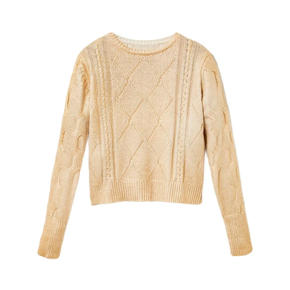 Desigual Women's Yellow Round-Neck Knitwear, L, Knitwear