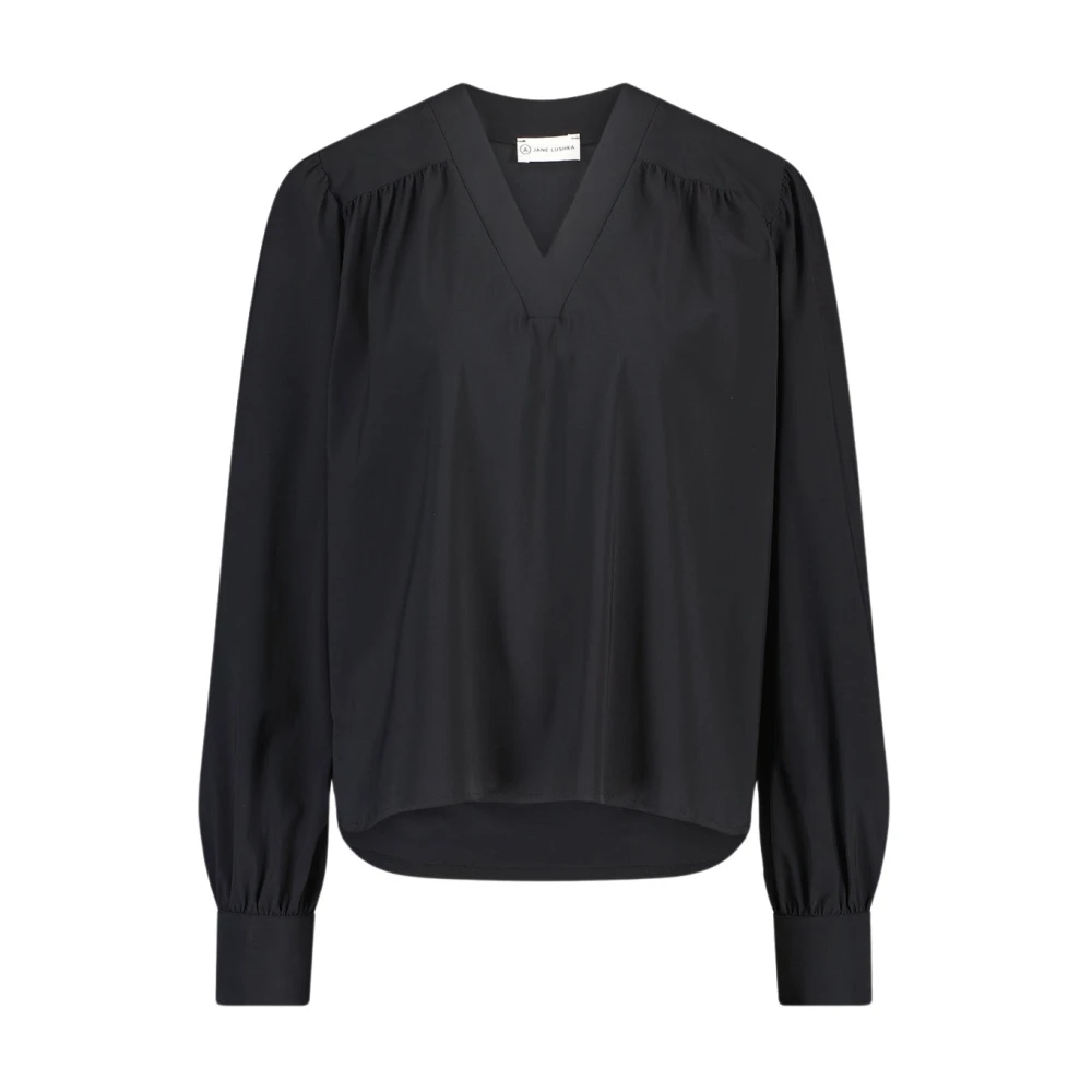 Jane Lushka Sofistikerad Svart Jerseyblus med Lekfullt Mönster Black, Dam