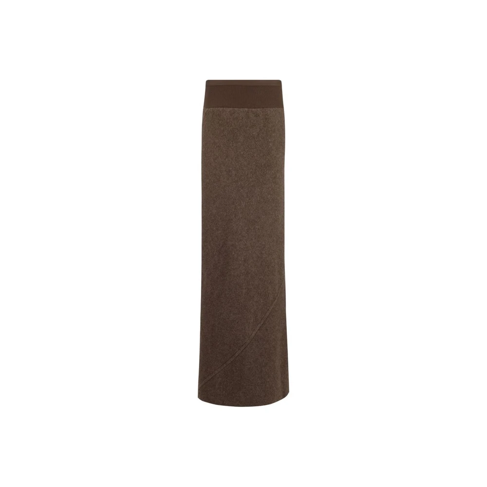 Rick Owens Geribbelde Taille Lange Wollen Rok Brown Dames