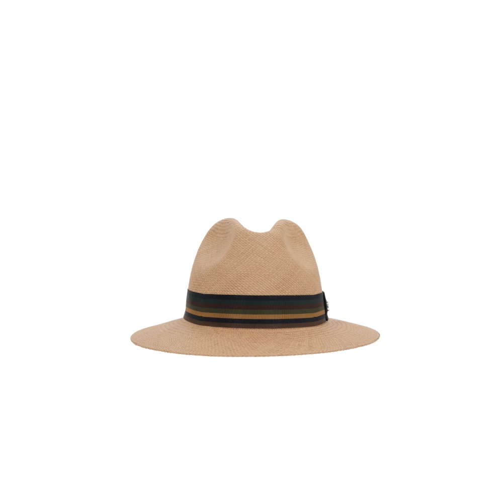 Max Mara Gestreepte Fedora Hoed met Metalen Monogram Beige Dames