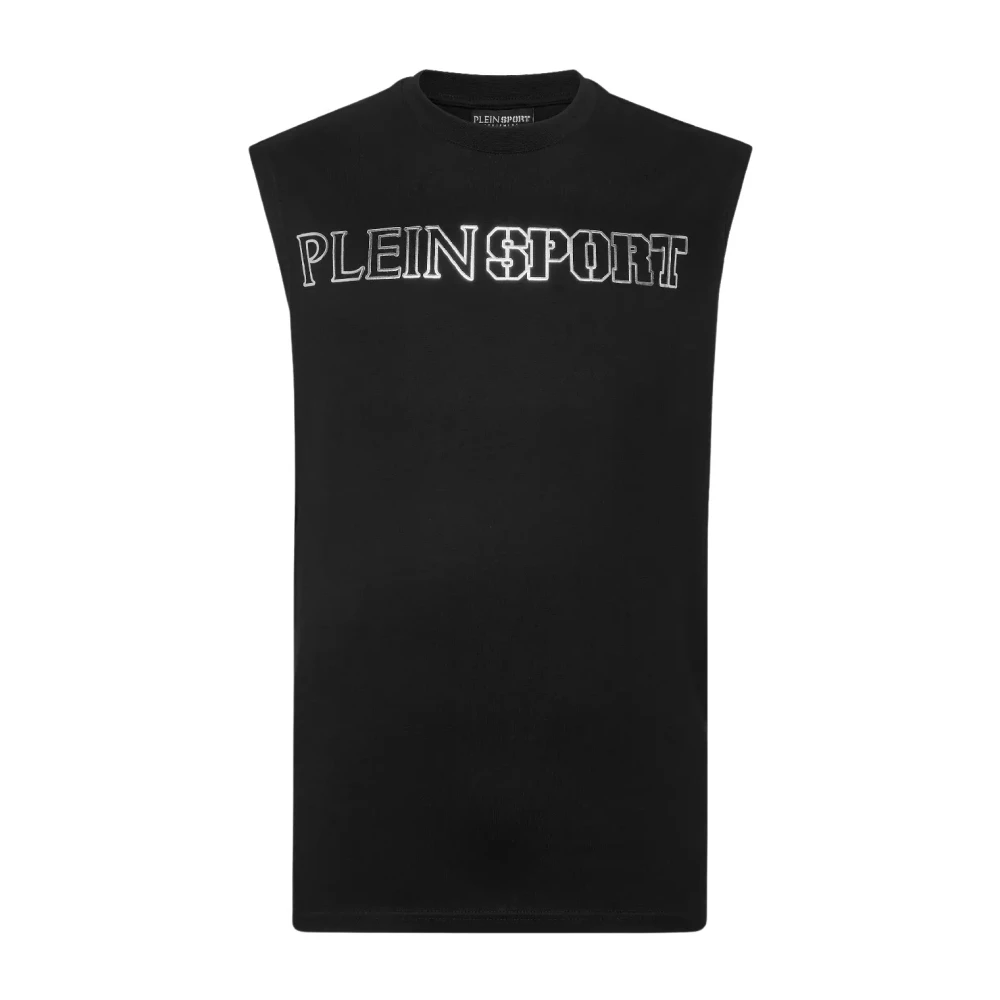 Plein Sport Zwarte Mouwloze T-shirt met Tijger Grafisch Black Heren