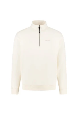 Broderad halv-zip tröja i Ecru