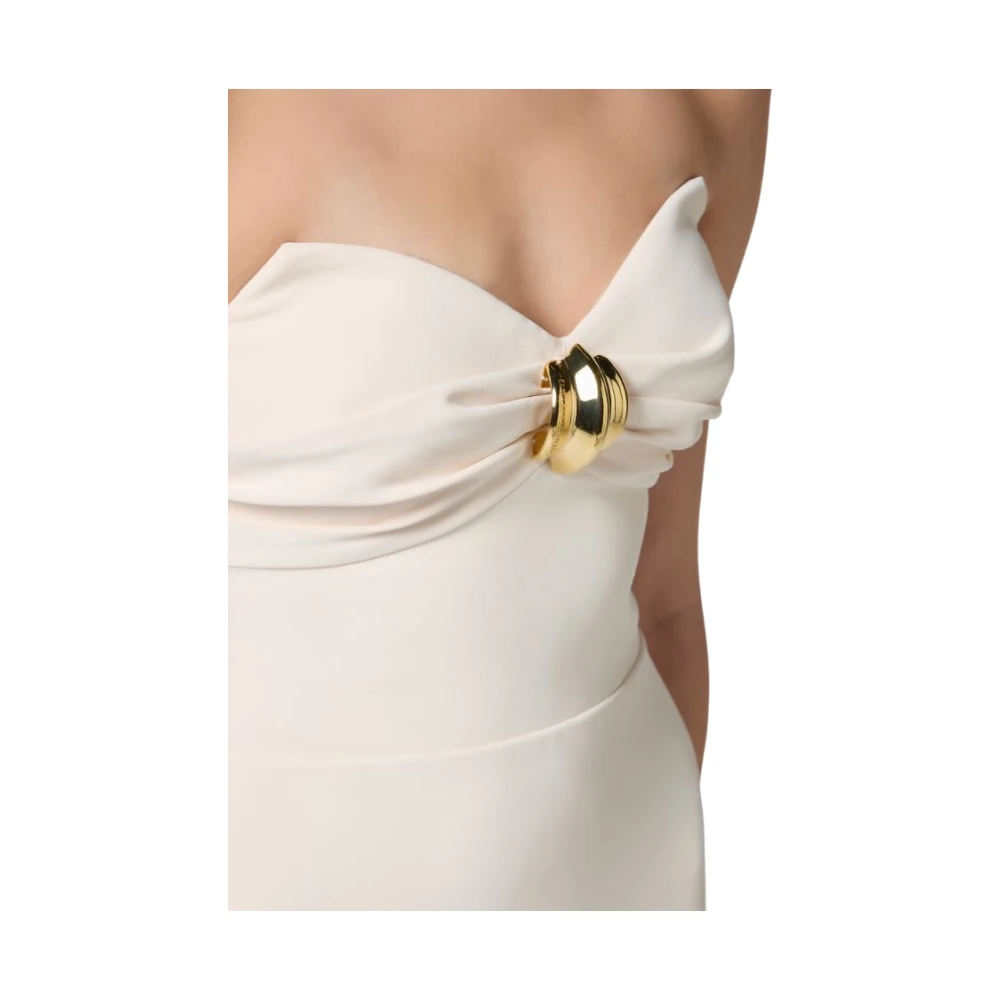 Elisabetta Franchi Vloeibare crêpe jurk met schedelijn Beige Dames