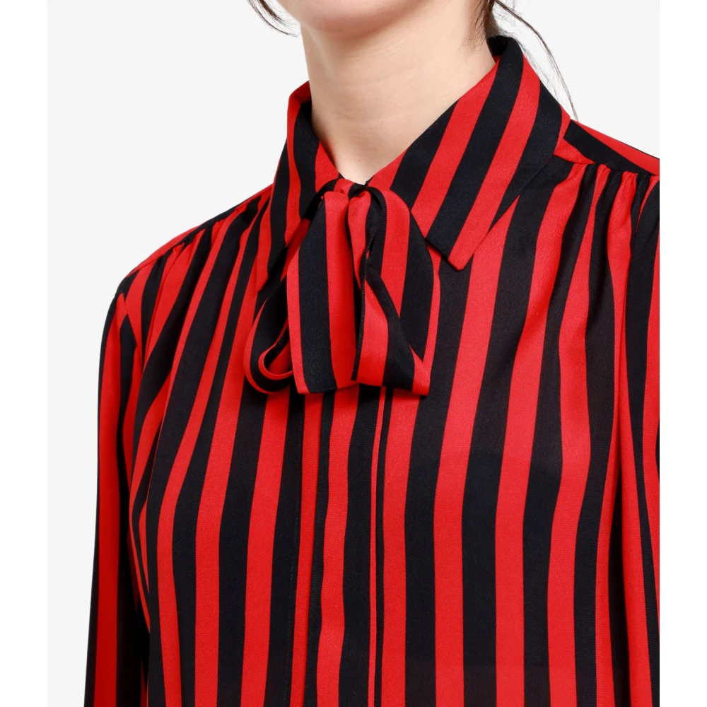 Msgm Gestreepte Satijnen Overhemd met Stropdas Red Dames