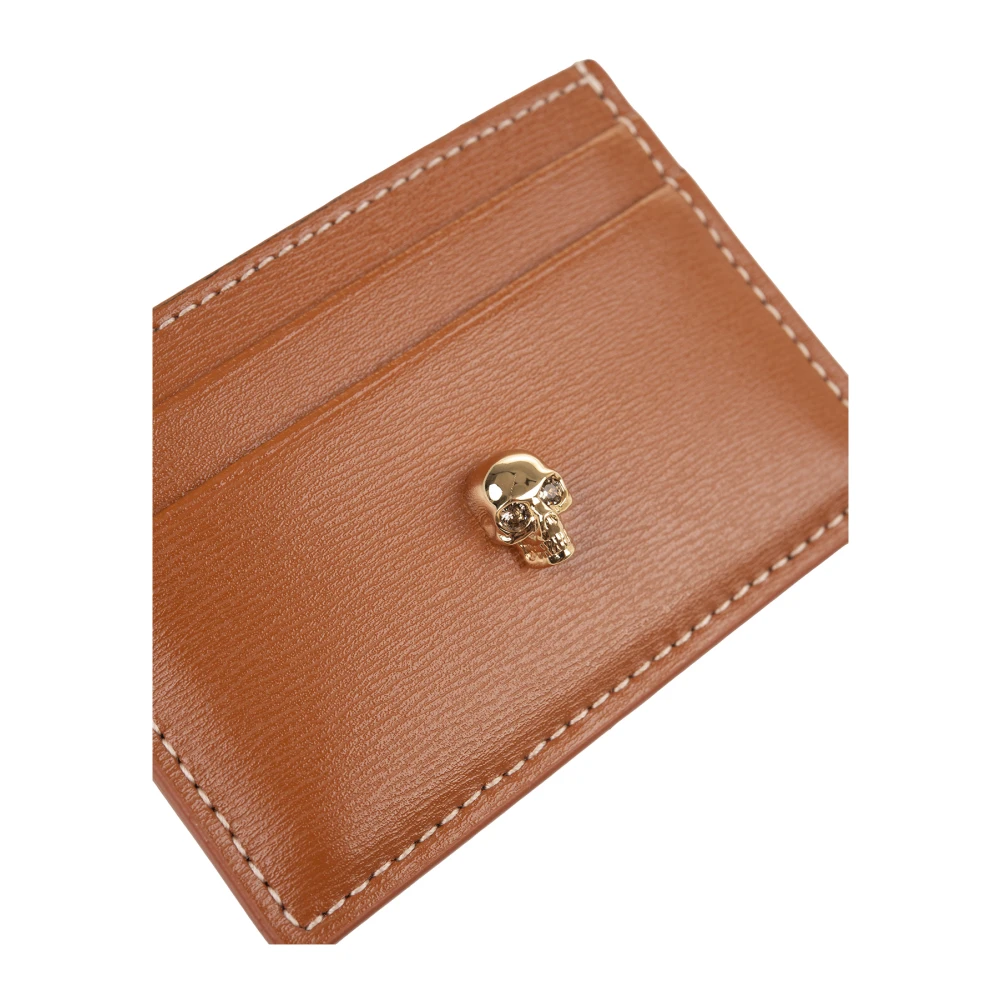alexander mcqueen Bruin Leren Kaarthouder met Metalen Schedel Brown Dames