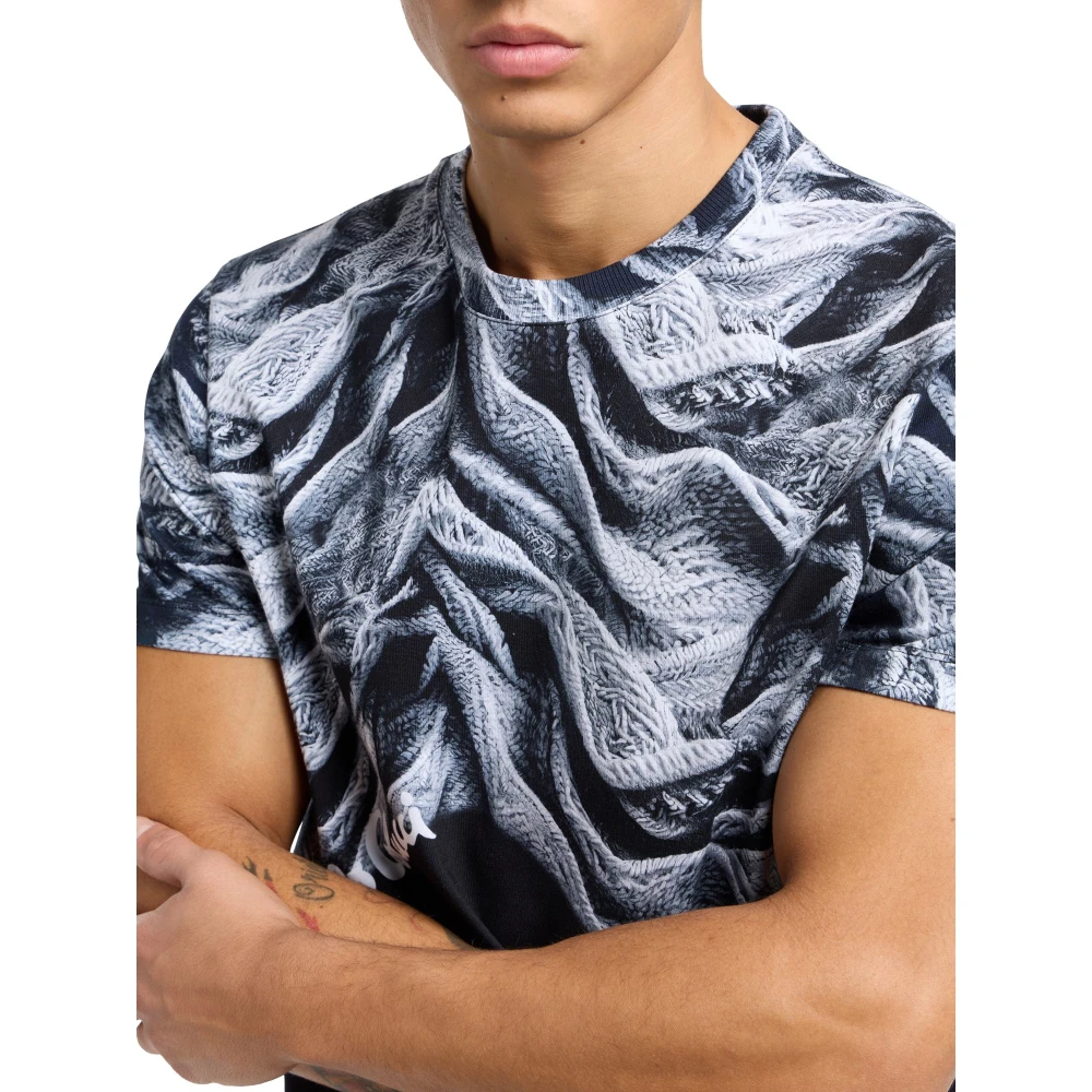 carlo colucci Innovatief Gebreid T-Shirt met Subtiel Print Black Heren