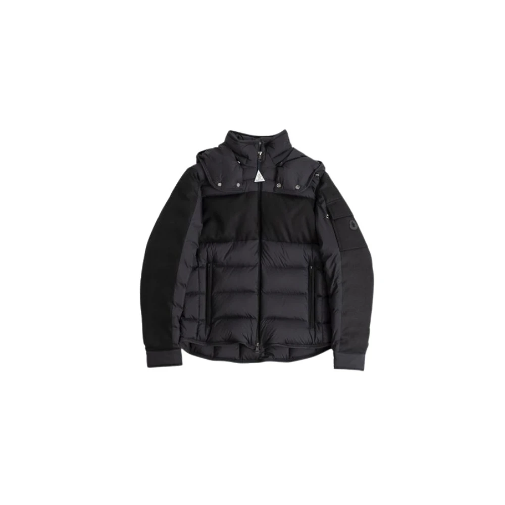 Moncler Zwarte wollen donsjack met capuchon Black Heren