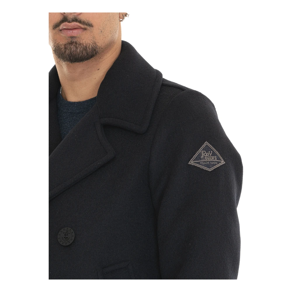 Roy Roger's Double-breasted Melton jas met reverskraag Blue Heren