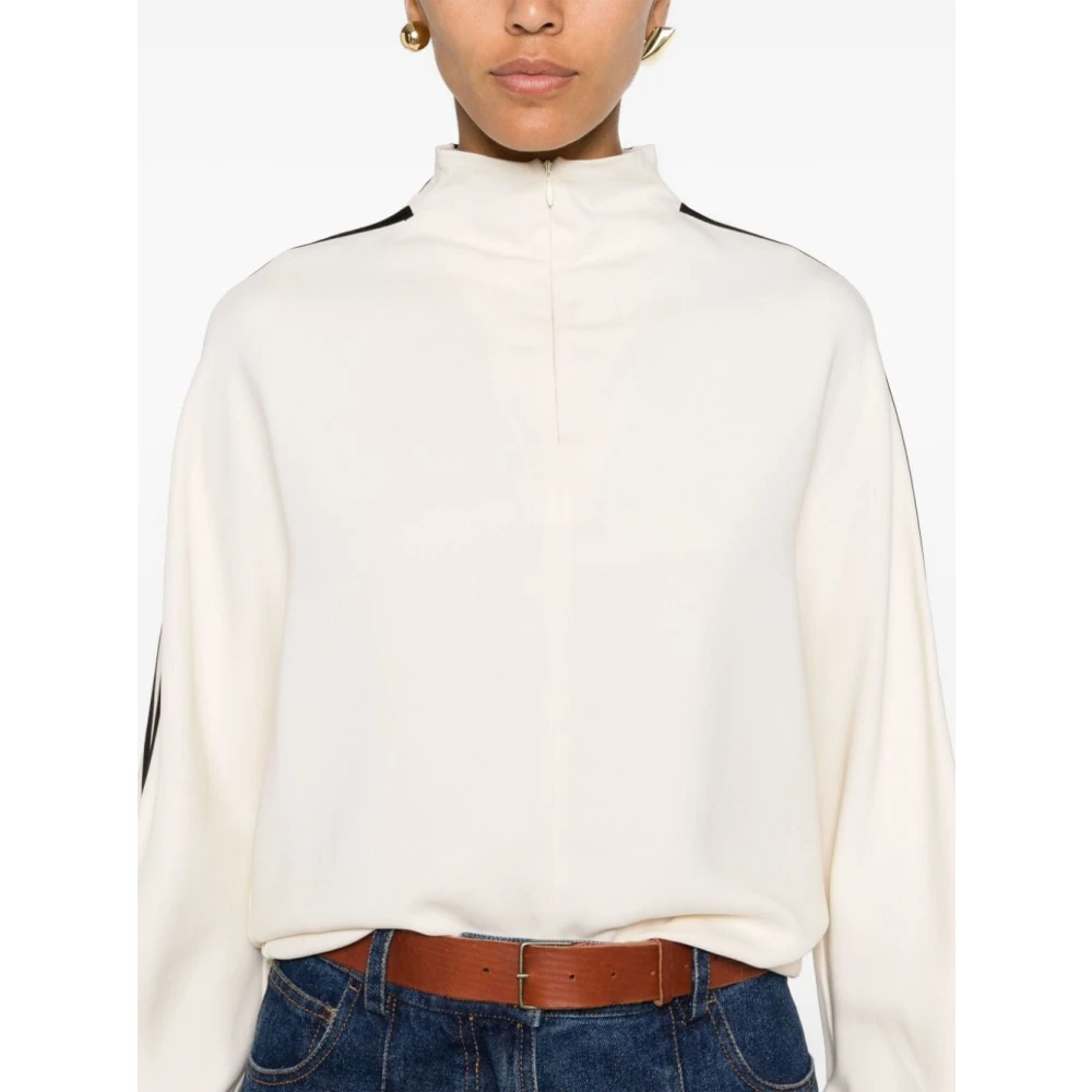 Forte Wit Gestreept Shirt Viscose Hoge Kraag Beige Dames