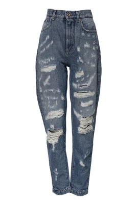 Trasiga Denim Jeans med Hög Midja