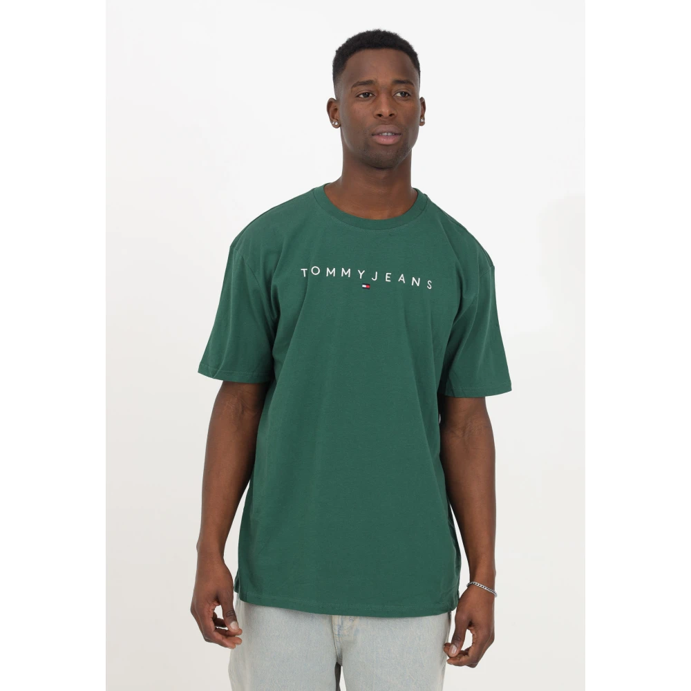 Tommy Jeans Groene Fles Hals T-shirt met Geborduurd Logo Green Heren