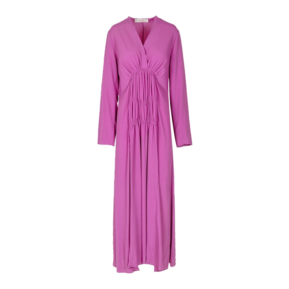 Jucca Lange Crepe Jurk met V-Hals Purple Dames
