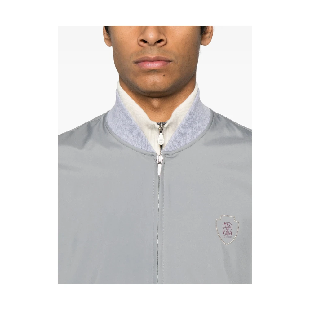 BRUNELLO CUCINELLI Lichtgrijs Mouwloos Baseball Kraag Vest Gray Heren