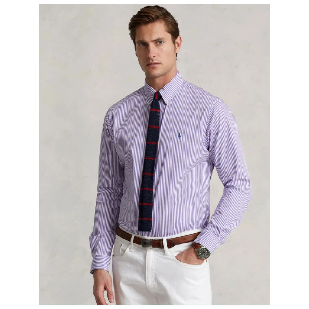 Polo Ralph Lauren Gestreept Slim Fit Stretch Katoenen Overhemd Purple Heren
