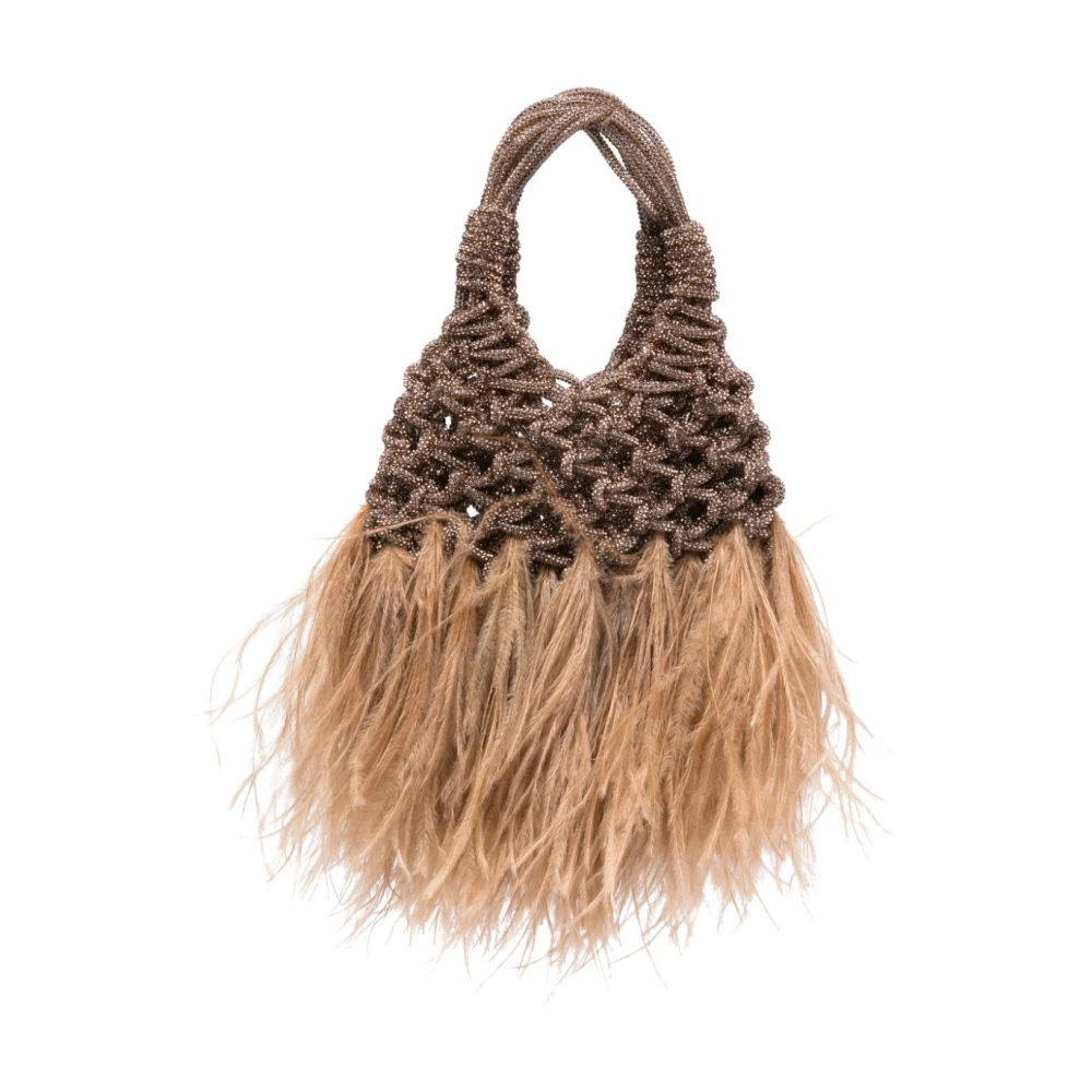 Hibourama Mini Plumes Handtas Marrone met Veren Brown Dames