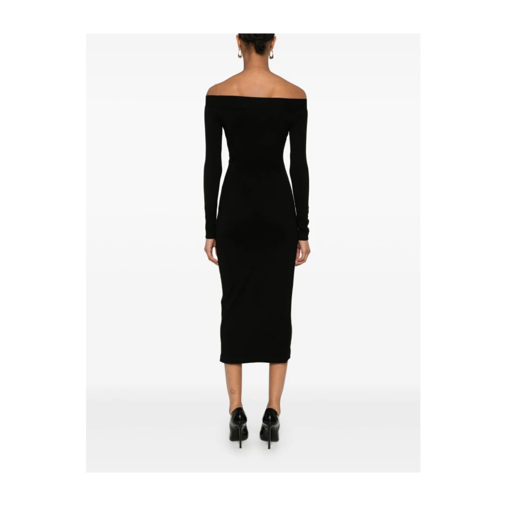 Elisabetta Franchi Zwarte Midi Jurk met Gouden Knopen Black Dames