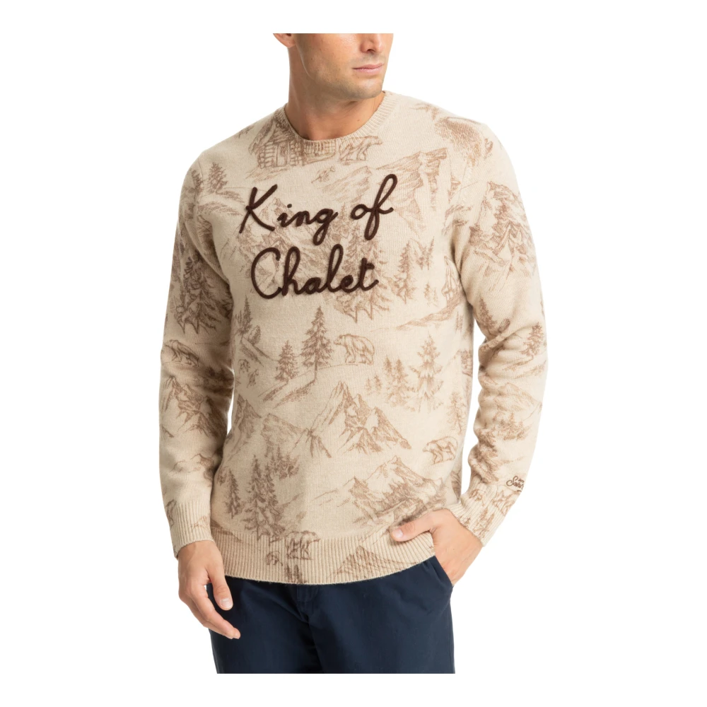 MC2 Saint Barth Abstract Multikleur Trui met Logo Borduursels Beige Heren