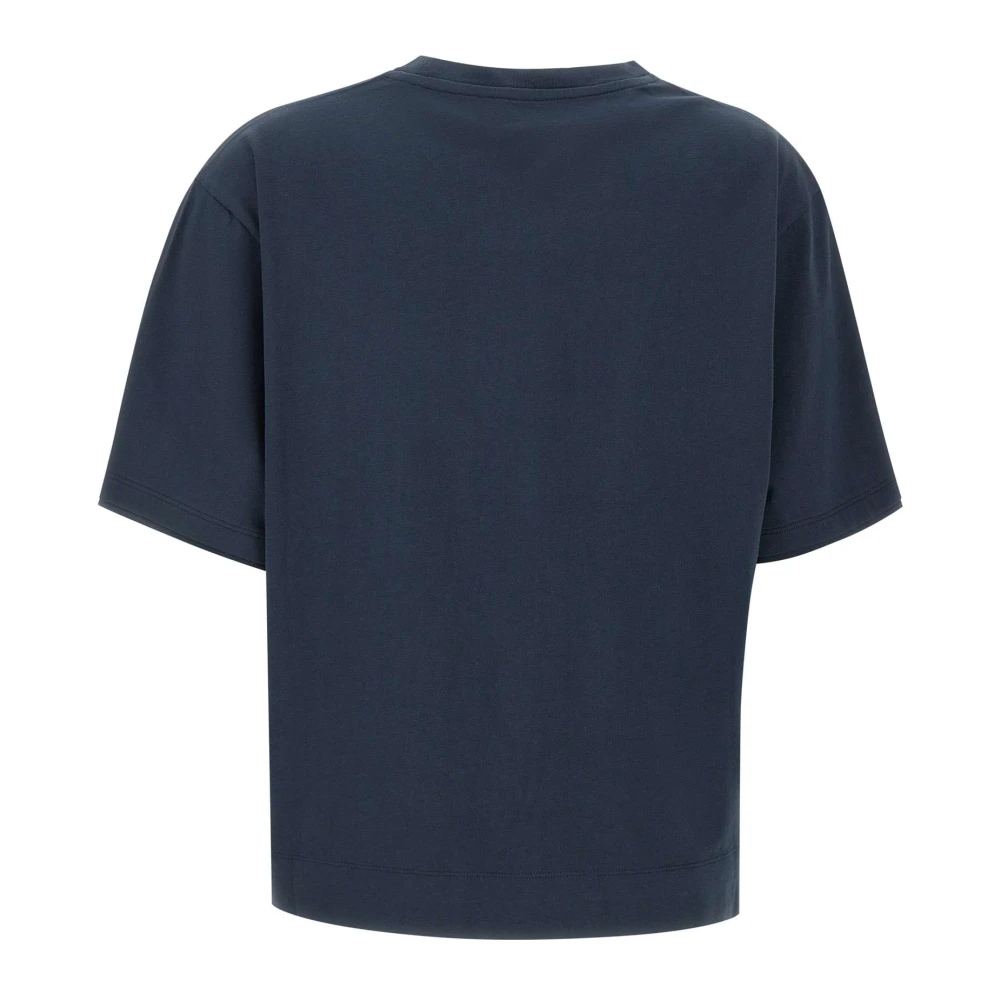 Woolrich Blauw Katoenen T-shirt met Logo Borduursel Blue Dames