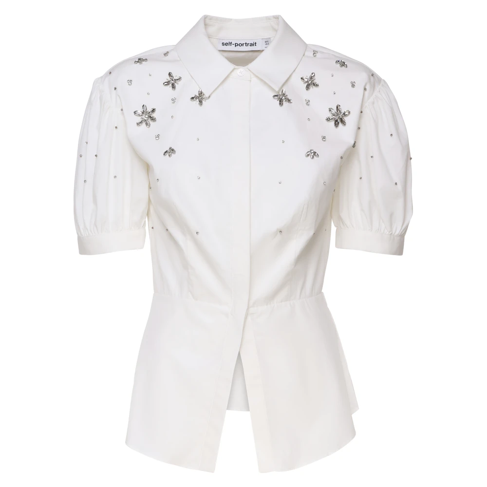 Self Portrait Witte Katoenen Shirt met Decoratieve Stenen White Dames